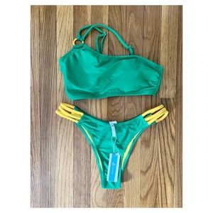 NEW Cupshe One Shoulder Green/Yellow Bikini